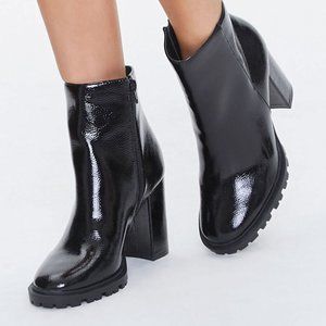 Forever 21 Faux Leather Block Heel Booties  - Black 8